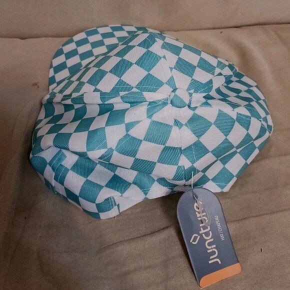 Juncture Snapback Teal And White Checkered Trucker Hat Women's New with Tags - Picture 3 of 5
